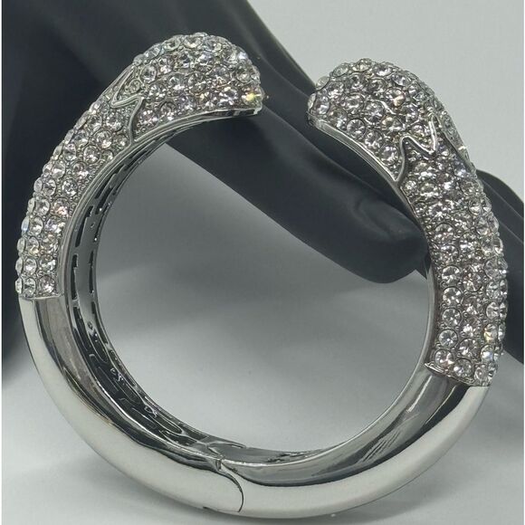 High End Department Store Designer Kissable Hinged Cuff Bracelet with Pave CZ - Picture 12 of 13